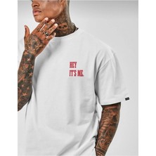 Machetta Oversize Unisex Hey It's Me Baskılı Beyaz T-Shirt