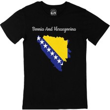 Cix Bosna Hersek Haritalı ve Bayraklı Siyah Tişört