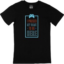 Cix I Paused My Game Cep Logo Tasarımlı Siyah Tişört