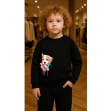 Playwear Çocuktakım Sweatshirt Gökkuşağı Dog Baskılı Kız Erkek Çocuk Bisiklet Yaka3 4-5-6-7-8-9-10-11-12YAŞ