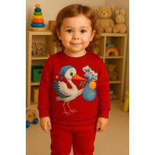 Playwear Bebek Tutan Leylek Baskılı Eşofman Takımı 3-4-5-6-7-8-9-10-11-12 Yaş