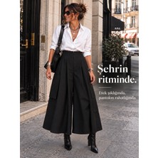 Catz Clothes Kadın Pantolon Etek Siyah Kali Krep Kargo Pantolon - Rahat Kesim ve Cepli