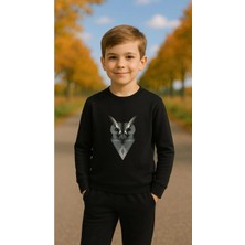 Playwear Takım Sweatshirt Baykuş V1 Baskılı Kız Erkek Çocuk Bisiklet Yaka3 4-5-6-7-8-9-10-11-12YAŞ
