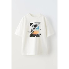 Nmg Tekstil Unisex Beyaz Oversize Pamuk Summer Vibe Baskılı Örme T-Shirt