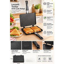 Oms 3733 Döküm Tost Tavası 25X19CM Füme Renkli Alüminyum Malzeme ile Çift Taraflı Kullanım