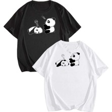 Perısense Unisex Kadın Erkek Uykucu Pandalar Baskılı Sevgili Çift Kombini Oversize t-Shirt 2'li set