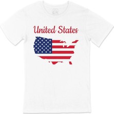 Cix Unisex Amerika Haritalı ve Bayraklı Tişört