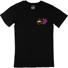 Cix Pembe Play Every Day Cep Logo Tasarımlı Siyah Tişört