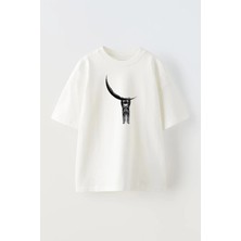 Nmg Tekstil Unisex Beyaz Oversize Pamuk Ayatutunan Astronot Baskılı Örme T-Shirt