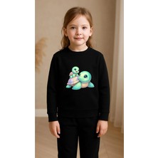 Playwear Çocuk Takım Sweatshirt Tatli Kaplumbağ Baskılı Kız Erkek Çocuk Bisiklet Yaka3 4-5-6-7-8-9-10-11-12