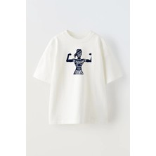 Nmg Tekstil Unisex Beyaz Oversize Pamuk Stronger Women Baskılı Örme T-Shirt