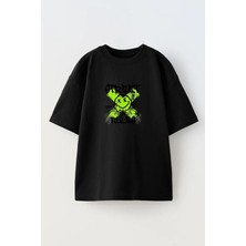 Nmg Tekstil Unisex Siyah Oversize Pamuk Street Rules Çarpı Baskılı Örme T-Shirt