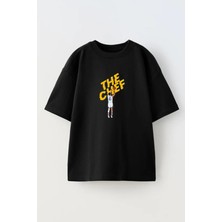 Nmg Tekstil Unisex Siyah Oversize Pamuk The Chef Basketbol Baskılı Örme T-Shirt