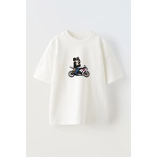 Nmg Tekstil Unisex Beyaz Oversize Pamuk Motorcu Çift Sarılan Baskılı Örme T-Shirt