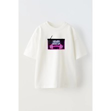 Nmg Tekstil Unisex Beyaz Oversize Pamuk Never Give Bar Baskılı Örme T-Shirt