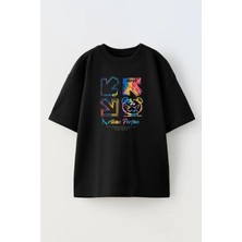 Nmg Tekstil Unisex Siyah Oversize Pamuk Artisan Perf Baskılı Örme T-Shirt