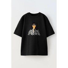 Nmg Tekstil Unisex Siyah Oversize Pamuk Beyaz Siyah Gömlekli Kadın Baskılı Örme T-Shirt
