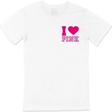 Cix I Love Pink Cep Logo Tasarımlı Beyaz Tişört