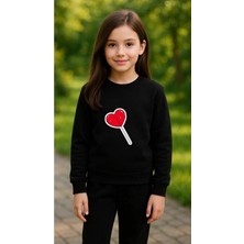 Playwear Çocuktakım Sweatshirt Şeker Kalp Baskılı Kız Erkek Çocuk Bisiklet Yaka3 4-5-6-7-8-9-10-11-12YAŞ