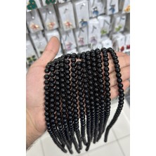 Uçar Doğal Taş Cam Oniks Taşı Küre Kesim Parlak Siyah 8mm Dizi