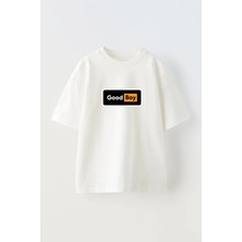 Nmg Tekstil Unisex Beyaz Oversize Pamuk Good Boy Baskılı Örme T-Shirt