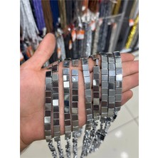 Uçar Doğal Taş Hematit Taşı Kare Kesim Parlak Gümüş 8x3mm Doğal Taş Dizi