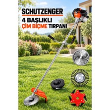 SCHUTZENGER Benzinli Çim Biçme Ot Çalı Biçme Makinesi 4 Başlık Misina-Tel Fırça-Disk-Misina Bahçe Seti