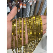 Uçar Doğal Taş Hematit Taşı Yassı Kesim Parlak Gold 6x6mm Doğal Taş Dizi