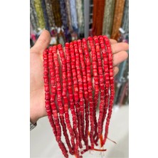 Uçar Doğal Taş Mercan Taşı Kemik Kesim Parlak Kırmızı 5x11mm Doğal Taş Dizi [AA]