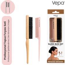 Vepa Sleek Bun Set, Profesyonel Topuz Fırçası ve Krepe Tarak, Elektriklenme Karşıtı, 1 Set