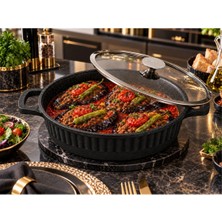 Oms Collection - Biogranit Ağır Döküm 26X7,5 cm - 3,40 Litre Basık Tencere ( 3634 - Siyah )