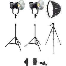 Pdx Cobac 300 Stüdyo Işığı (2) + 3 mt Işık Ayağı (2) + 307 Tripod + V6 Mikrofon Işık Seti