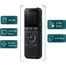 Invicta Pille Çalışan Profesyonel Ses Kayıt Cihazı ,1.4inc Ekranlı Gürültü Engelleme.32 GB