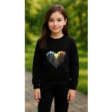 Playwear Takım Sweatshirt Kalp Içinde Kalp Baskılı Kız Erkek Çocuk Bisiklet Yaka3 4-5-6-7-8-9-10-11-12YAŞ