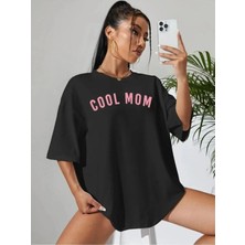 Elfa Tekstil Kadın Siyah Cool Mom Baskılı Tişört