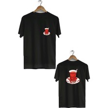 Zokawear Unisex Bol Kalıp Çay Ön Arka Baskılı Kısa Kol Bisiklet Yaka T-Shirt 1432