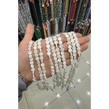 Uçar Doğal Taş Sedef Taşı Daire Kesim Parlak Beyaz 8x3mm Doğal Taş Dizi [AA]