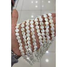 Uçar Doğal Taş Sedef Taşı Daire Kesim Parlak Beyaz 10x3mm Doğal Taş Dizi [AA]