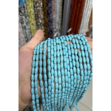 Uçar Doğal Taş Sıkma Turkuaz Arpa Kesim Mavi 6x12mm Doğal Taş Dizi