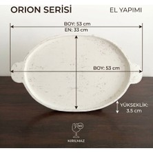 Art By Aslı Orion Serisi Büyük Boy Kulplu Eskitme Beyaz El Yapımı Kırılmaz Sunum Tepsisi (33X53 Cm)