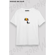 Zokawear Unisex Oversize Kalıp Cute Toucan, Sevimli Tukan Kuşu Tasarım Baskılı Tshirt