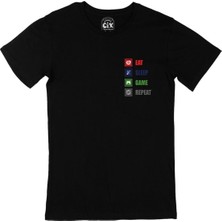 Cix Eat Sleep Game Repeat Cep Logo Tasarımlı Siyah Tişört