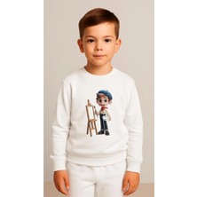 Playwear Çocuktakım Sweatshirt Ressam Baskılı Kız Erkek Çocuk Bisiklet Yaka3 4-5-6-7-8-9-10-11-12YAŞ