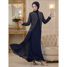 Afranur Kadın Büyük Beden Taş Işlemeli Ikili Abaya/abiye Elbise