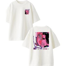 Nmg Tekstil Unisex Beyaz Oversize Pamuk Telefon Kılıf Kadın Ayna Fotoğraf Ön Arka Baskılı Örme T-Shirt