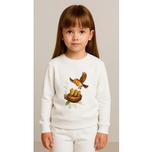Playwear Çocuktakım Sweatshirt Besleyen Kuş Baskılı Kız Erkek Çocuk Bisiklet Yaka3 4-5-6-7-8-9-10-11-12YAŞ