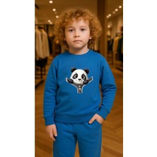 Playwear Çocuktakım Sweatshirt Panda Fer Baskılı Kız Erkek Çocuk Bisiklet Yaka3 4-5-6-7-8-9-10-11-12YAŞ