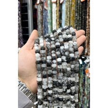 Uçar Doğal Taş Rutil Kuvars Taşı Rondela Kesim Parlak Siyah 10x7mm Doğal Taş Dizi [AA]