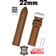 Saatse 22MM Açık Kahverengi Taba Floter Hakiki Deri Saat Kordonu Kayış Akıllı Pimli