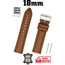 Saatse 18MM Açık Kahverengi Taba Floter Hakiki Deri Saat Kordonu Kayış Akıllı Pimli